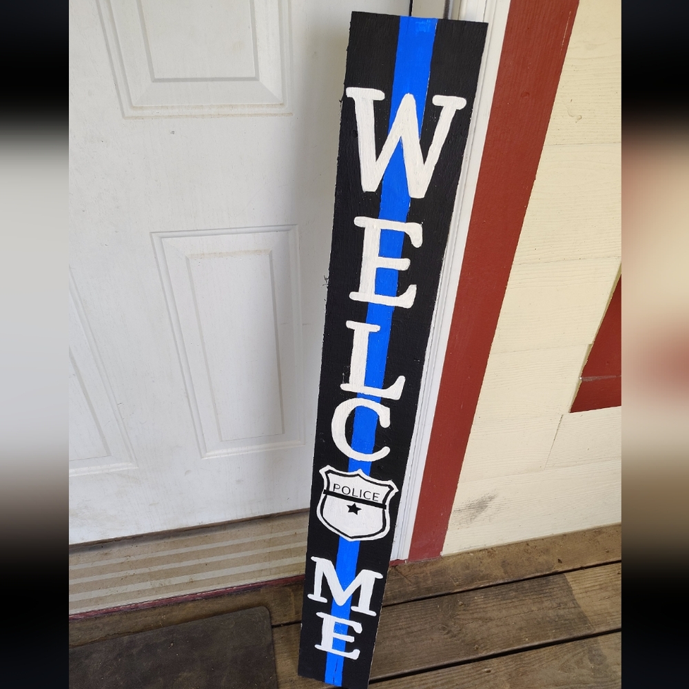 Welcome Sign with Blue Line (Police)